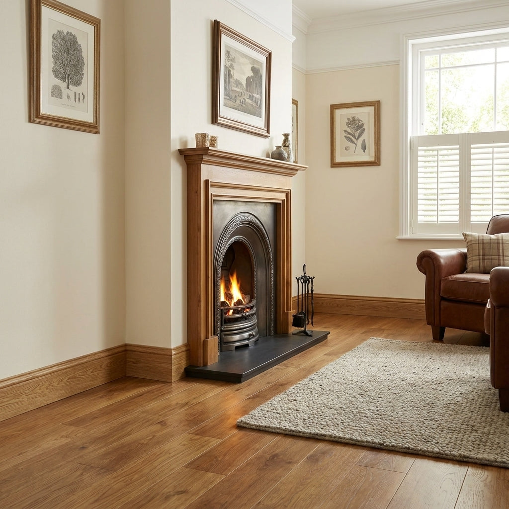 Laminate Skirting Board Dark Oak 2400mm x 15mm, Torus Profile 63-116mm