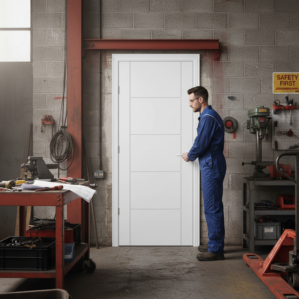 Premium Light Grey Laminate Fire Door with Modern 5 Panel Design for Elegant Interiors