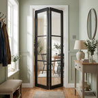 Internal Bi-Fold Door, Jet Black, Fully Finished, 3 Light Clear Glass Design