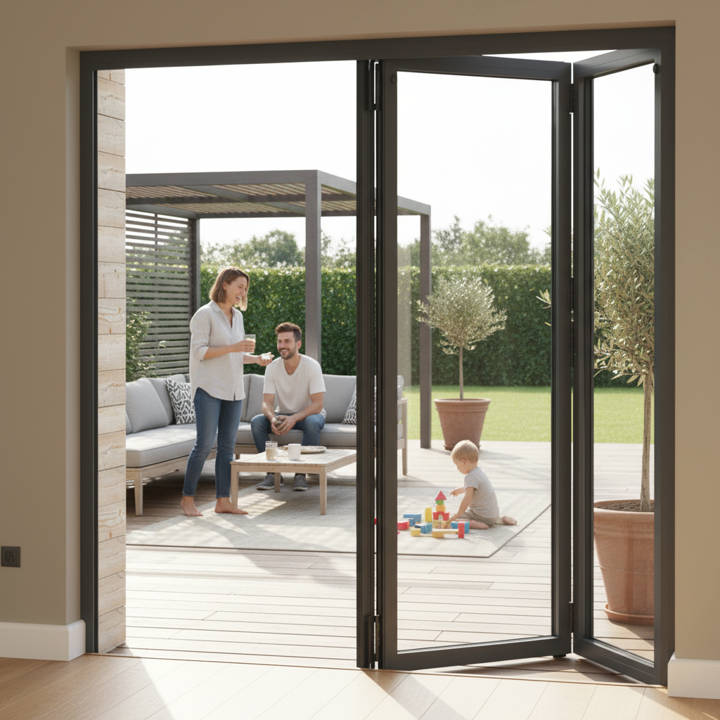 Premium 9ft Slimline Grey Aluminium Bifold Doors with Double Glazed Low-E Glass and Easy Installation Hardware