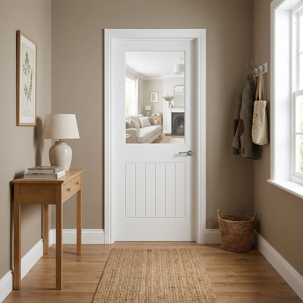Made-to-Measure White Internal Cottage Door with 1 Light Clear Glass Panel, Primed Finish