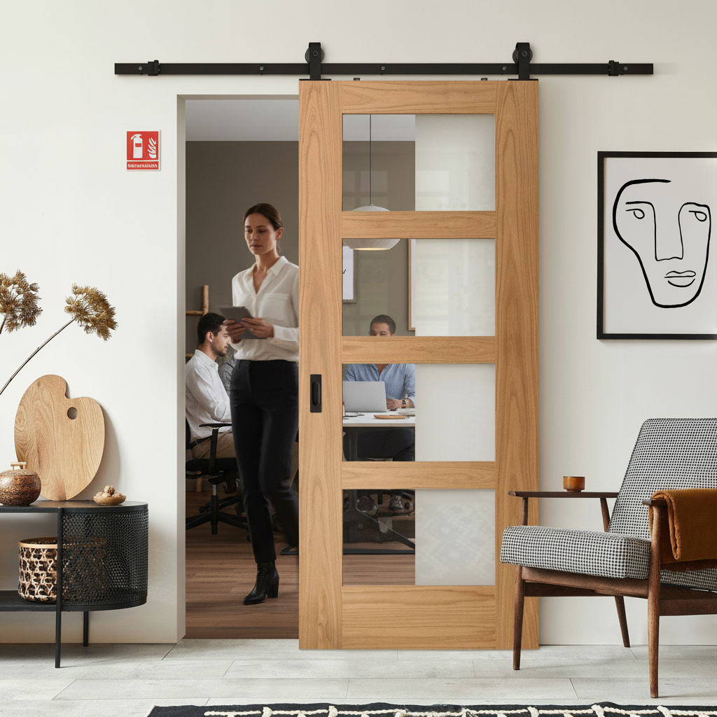 Premium Internal Unfinished Shaker 4 Light Clear Glass Sliding Door with Vintage Aesthetic and Customisation Options - Image 2