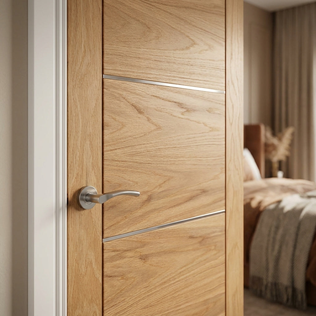Venice 5 Panel Oak Internal Door Fully Finished - detail view