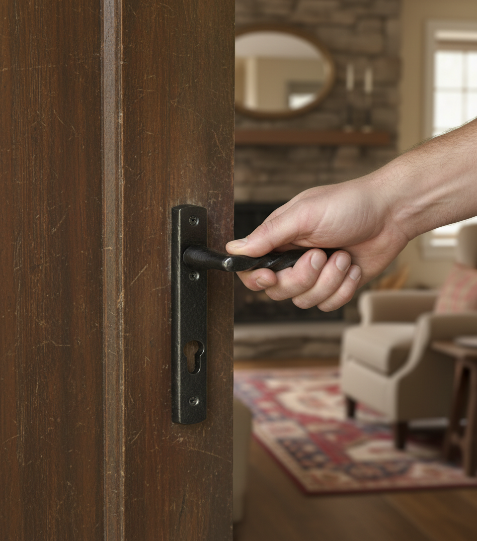 Premium Narrow Plate Straight Lever in Black Antique Finish with Keyhole for Authentic Design