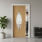 Premium Clear Glazed Pocket Door Set with Oak Veneer and Galvanised Steel Frame for Elegant Interior Design