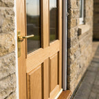 External Oak Door Unfinished 2 Panel 2 Light with Clear Glass - detail view