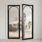 Premium Clear Glazed Arched Door Pair with Solid Engineered Core, Black Finish, and Safety Glass for Modern Spaces
