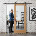 Premium Oak Internal Sliding Door with Obscure Lined Clear Glass and Black Top Mounted Kit for Contemporary Home Design