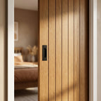 Oak Internal Pocket Door Set Unfinished 1 Light Obscure Glass 100mm Frame - detail view