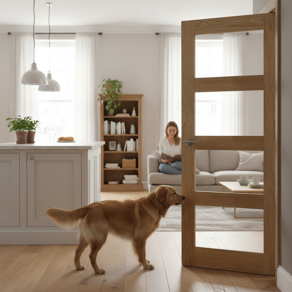 Premium Internal Oak Door with Clear Toughened Glass - Unfinished, Bespoke Sizes Available