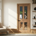 Premium Internal Fully Finished Rustic Oak Victorian Glazed Door with 2 Clear Glass Panes for Elegant Home Renovation