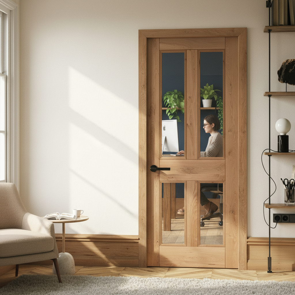 Premium Internal Fully Finished Rustic Oak Victorian Glazed Door with 2 Clear Glass Panes for Elegant Home Renovation