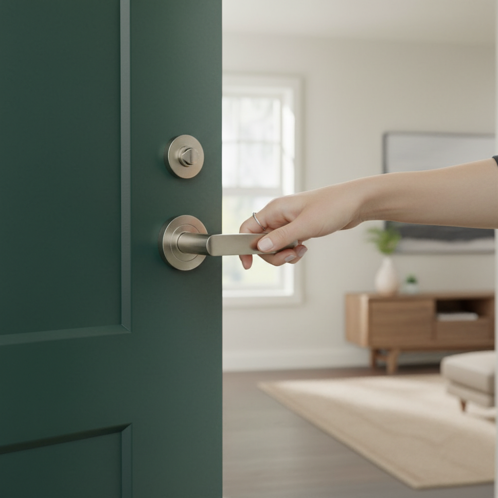 Premium Satin Nickel Door Handle Pack with Lever and Round Rose Design, Durable and Elegant Interior Hardware