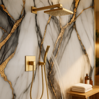Gloss PVC Shower Wall Panel in Portoro Marble Finish - detail view