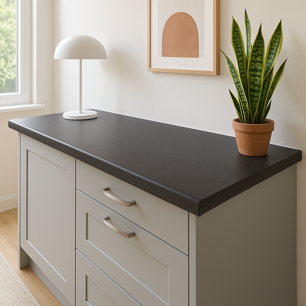 Black Laminate Worktop with Rounded Edges, 3000mm x 600mm x 28mm