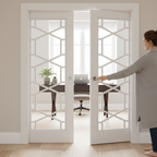 Premium White Glazed Double Pocket Door Set with Galvanised Steel Frame and Adjustable Runners for Modern Interiors