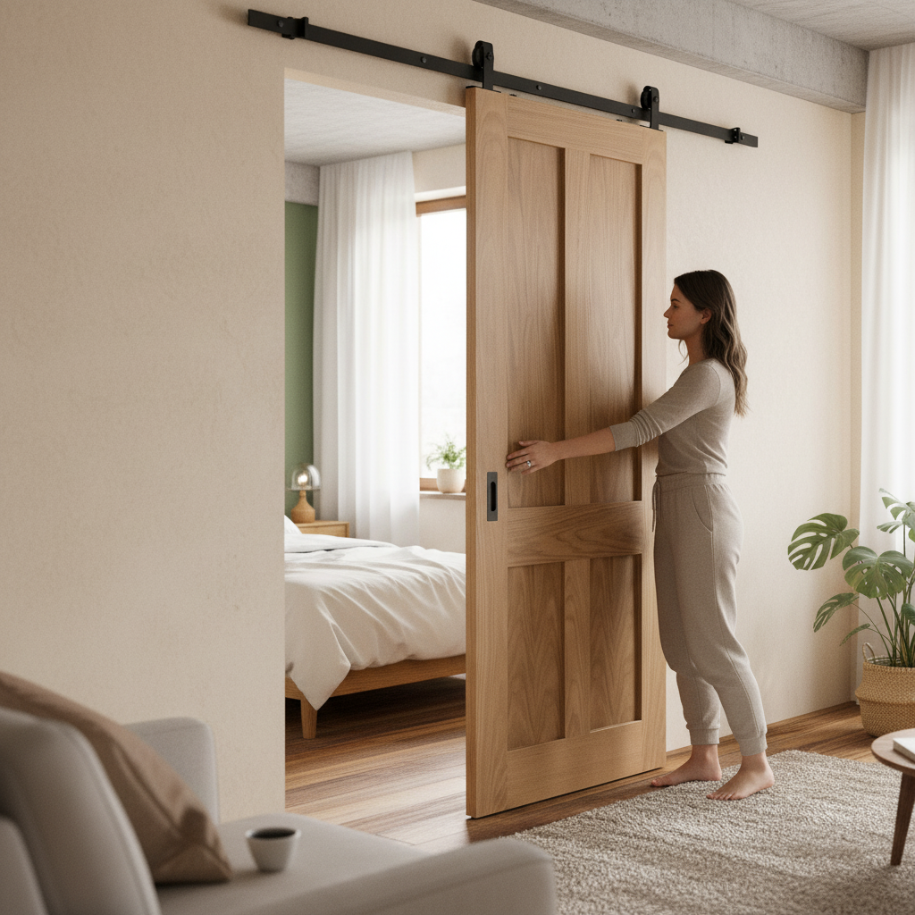 Premium Unfinished Victorian 4 Panel Flat Sliding Door with Space-Saving Design and Easy Installation Kit - Image 2