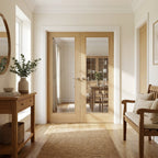 Internal Oak French Door Unfinished 1930's DX 3 Panel 1 Light Glazed