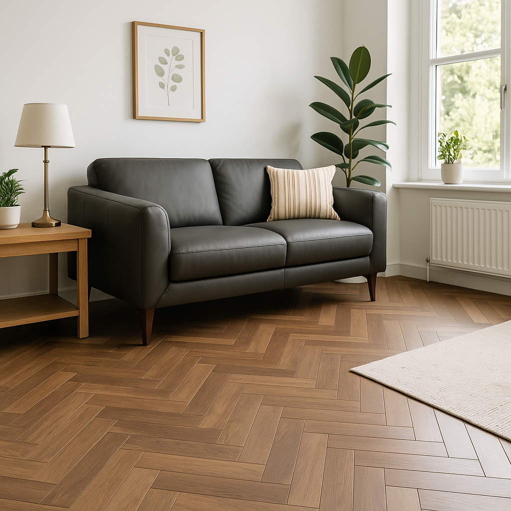 Herringbone 8mm Laminate Flooring in Calais Oak Finish