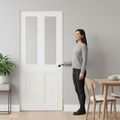 Premium White Glazed Flush Pocket Door Set with Toughened Glass and Space-Saving Design