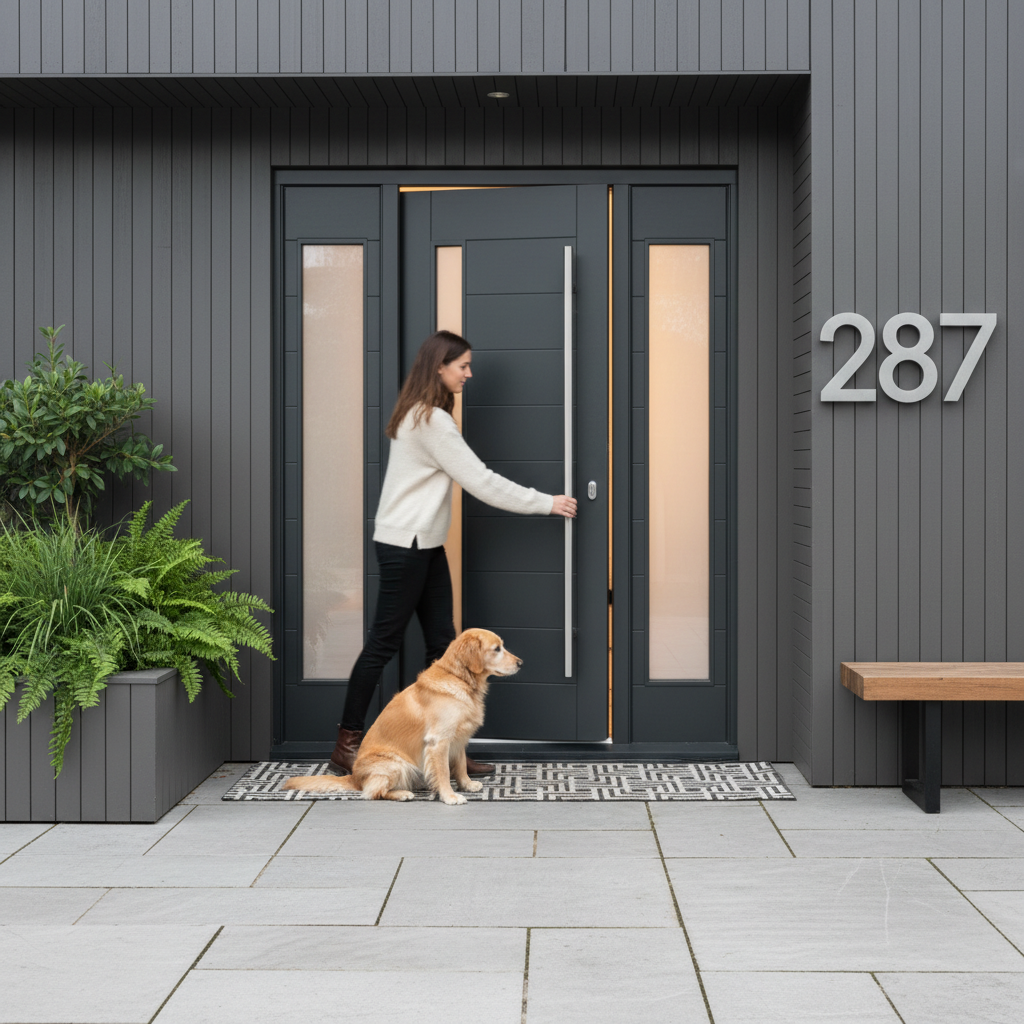 Premium Grey External Double Sidelight Door Set with Pull Bar Handle - Durable Construction and Enhanced Efficiency