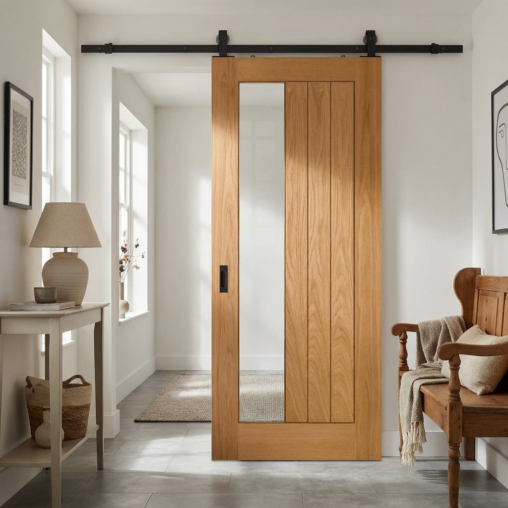 Internal Oak Sliding Door with 1 Light Clear Glazing, Fully Finished