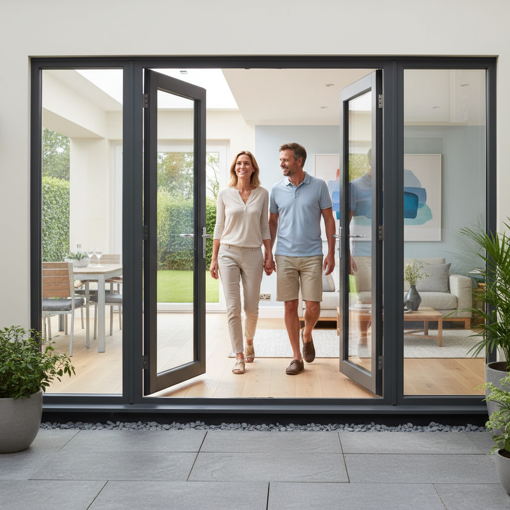 Premium 5ft Slimline External French Door Set with Double-Glazed Units and Modern Grey Finish for Patios and Extensions