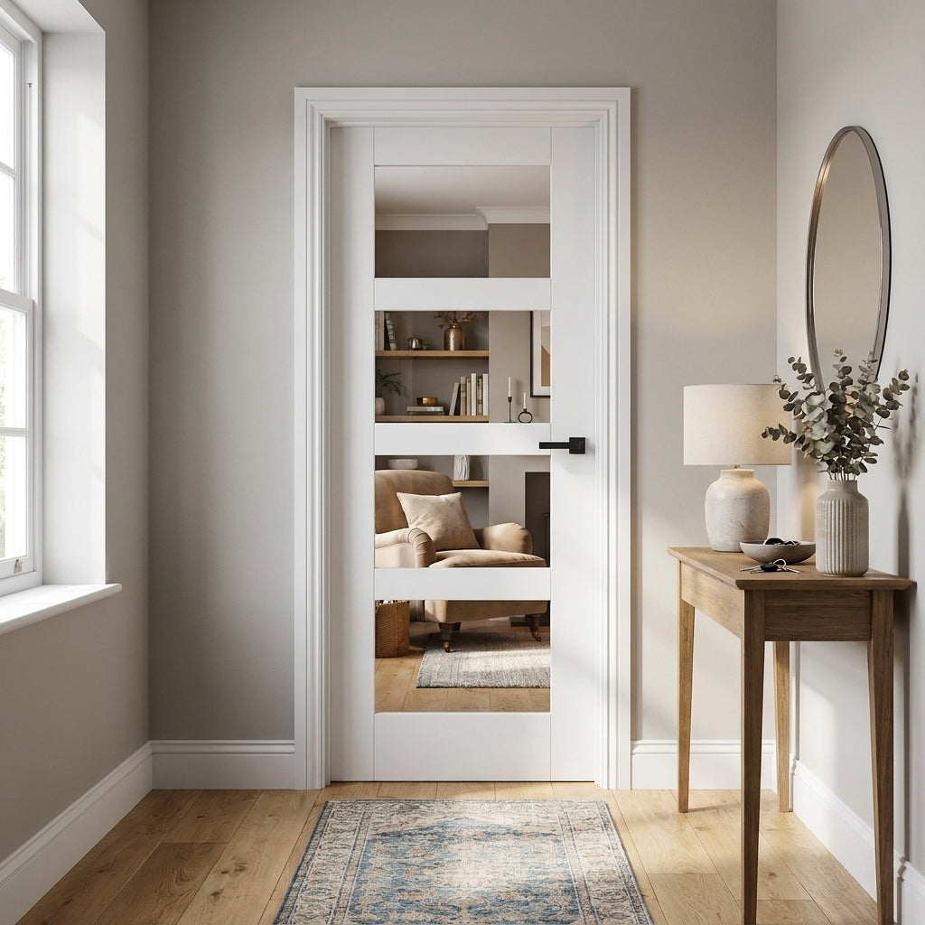 Internal White Shaker Door with 4 Light Clear Glass, Primed, Made-to-Measure