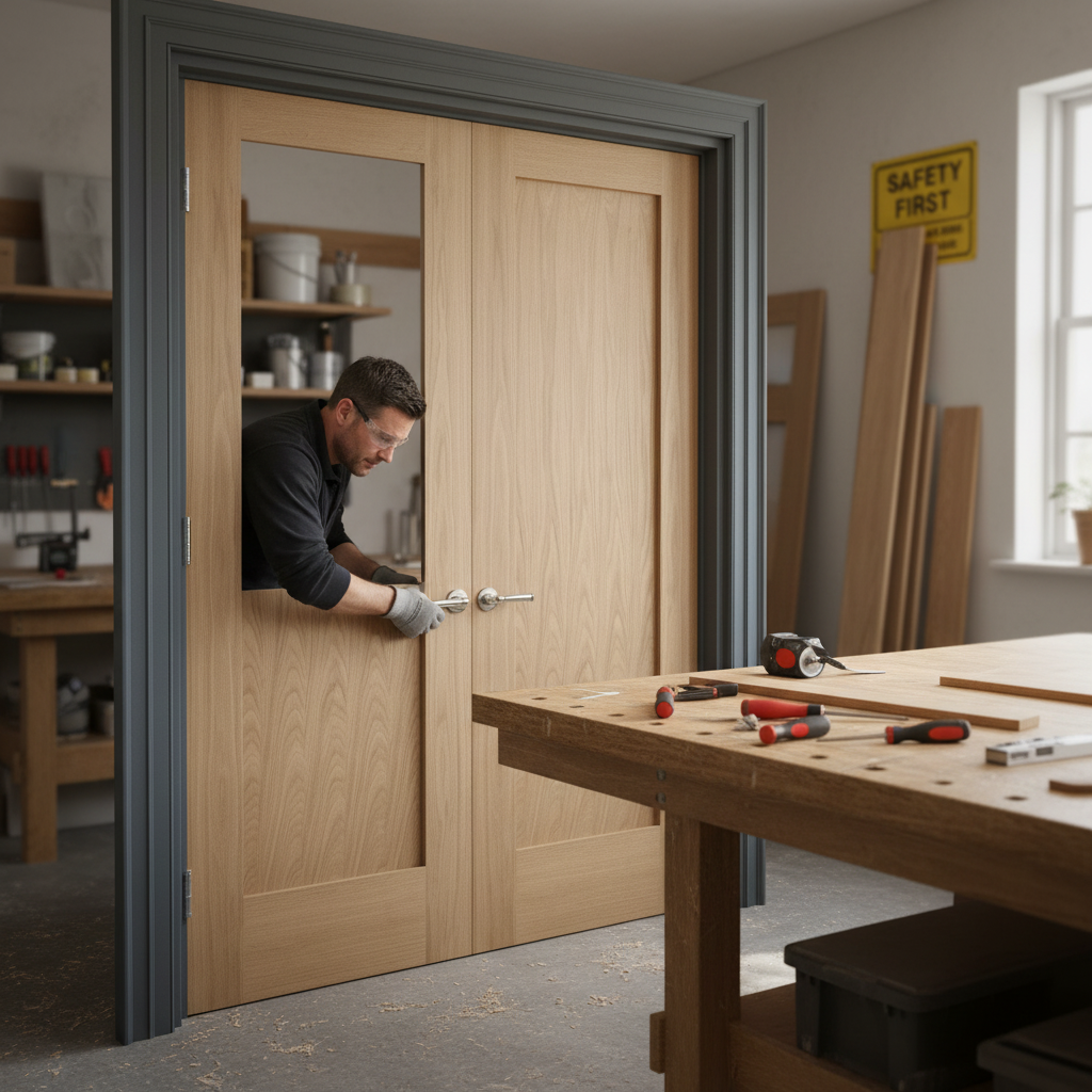 Premium Internal Oak Unfinished Pattern 10 1 Panel Pair Door Set - Customizable Elegant Design for Modern Interiors