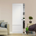 Premium White Flush Pocket Door Set with Bevel-Cut Edges and Clear Glass, Space-Saving Design for Elegant Interiors