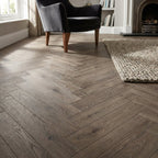 8mm Grey Oak Herringbone Laminate Flooring, Water-Resistant, 4V Bevel Edge - detail view