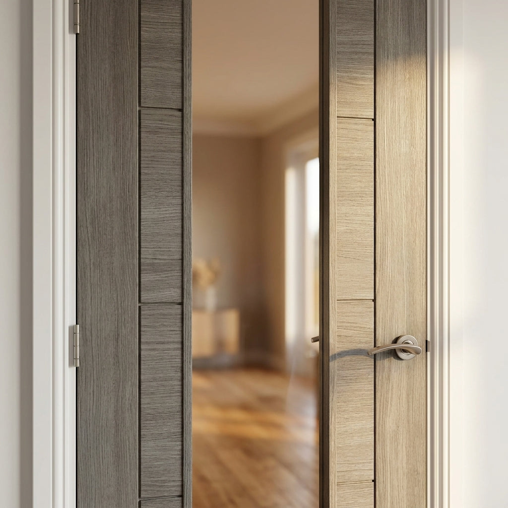 Internal Light Grey Door with Clear Glass, Fully Finished Laminate Design - detail view