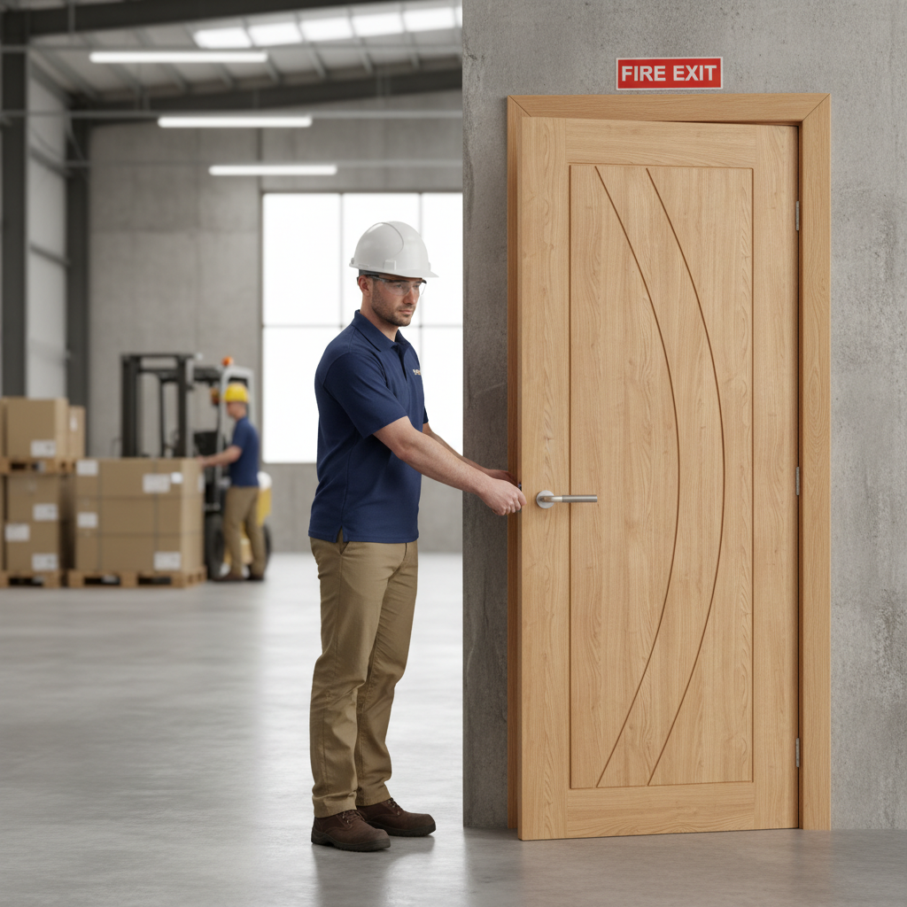 Premium Fully Finished Oak Fire Door with Engineered Core and 30-Minute Fire Rating for Enhanced Safety and Durability