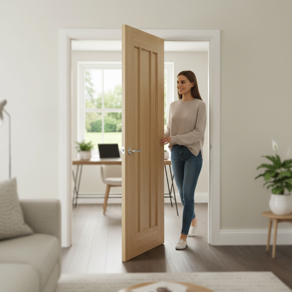 Premium Unfinished Oak Internal Door with Solid High-Density Core and Fire Door Options for Versatile Interior Design