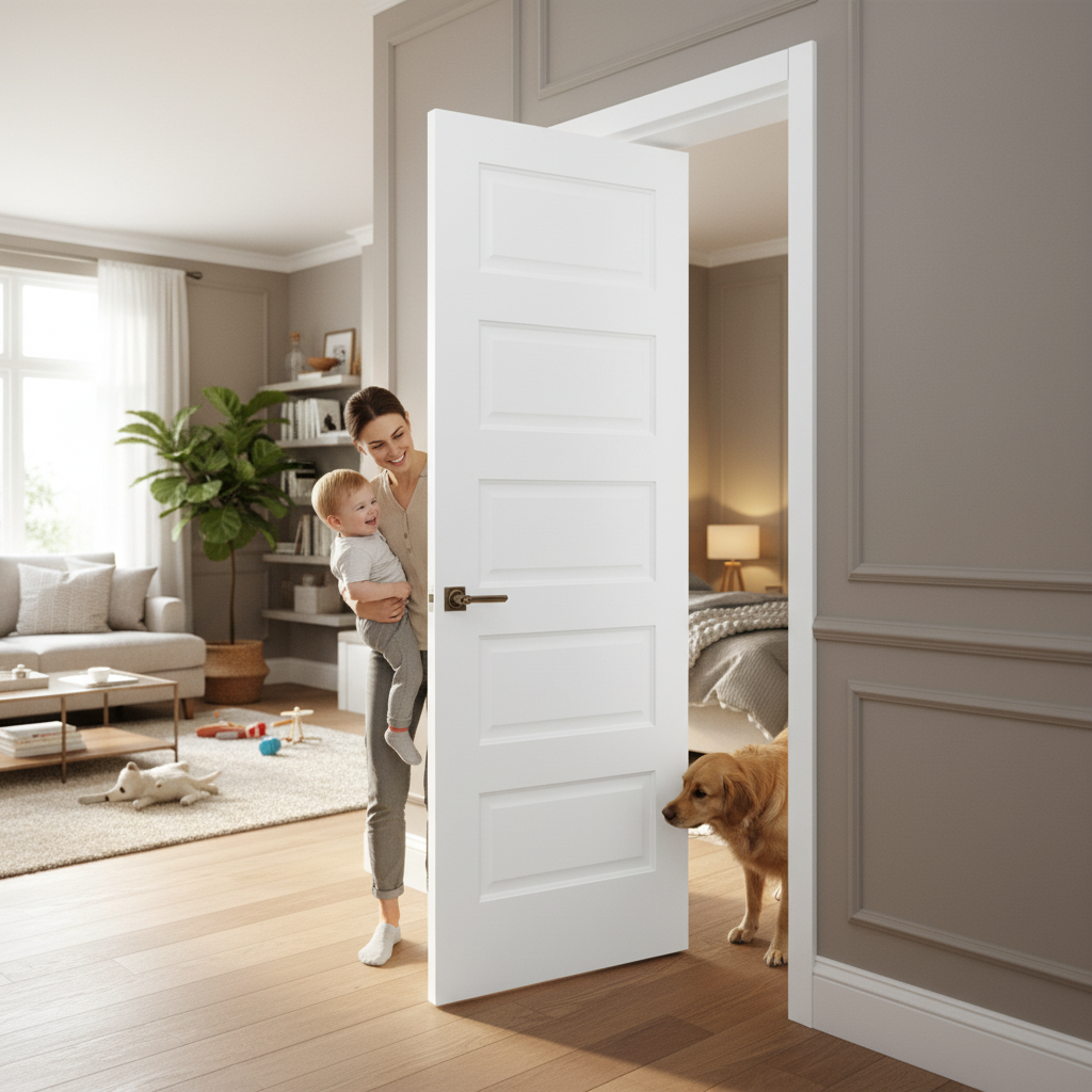 Premium Internal White 5 Panel Door with Solid Engineered Core - Primed for Custom Finishing - Image 2