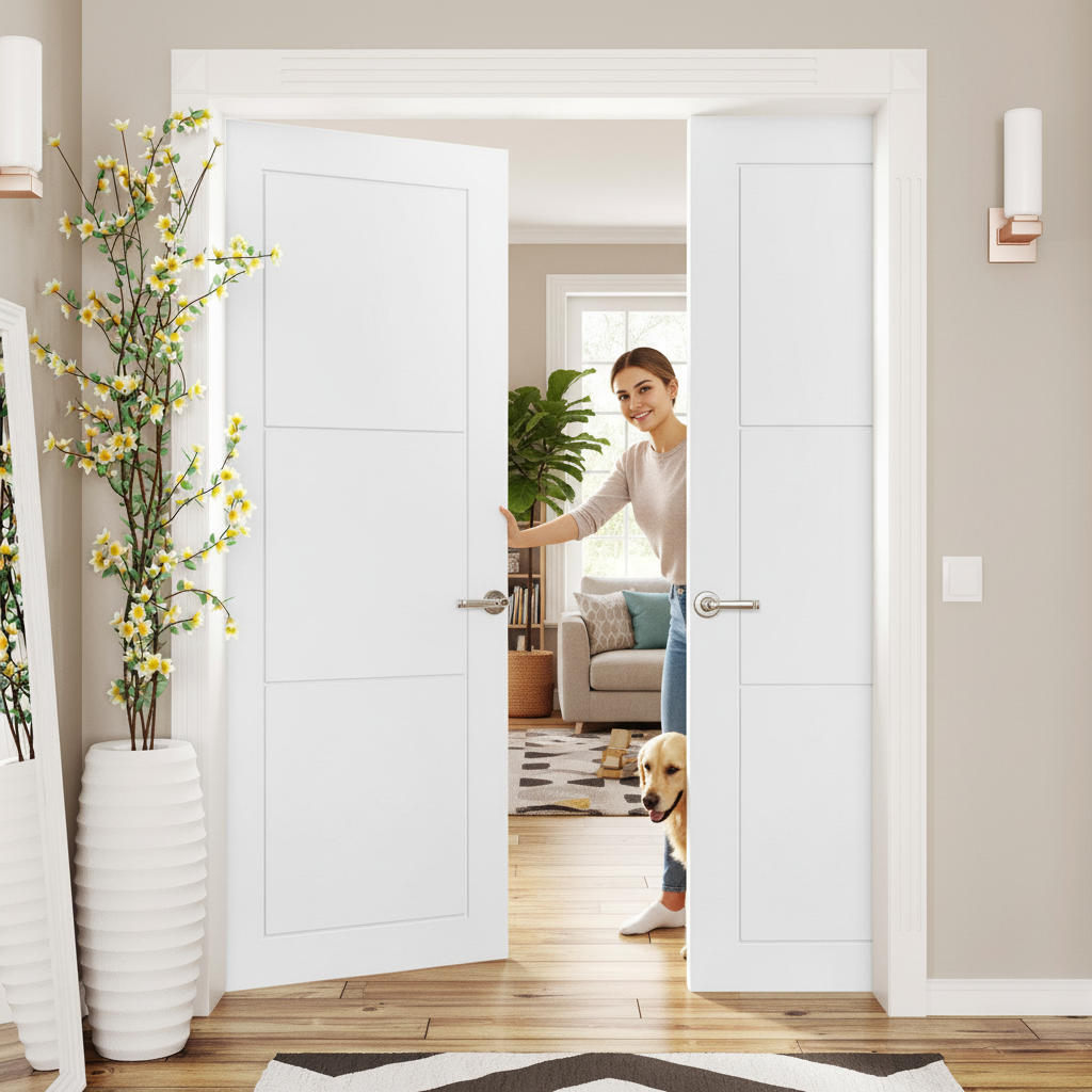 Premium Internal White Primed 3 Panel Pair Door Set for Modern Elegance and Design - Image 2
