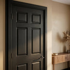 Fully Finished Black Internal 6 Panel Studio Door in Softwood - detail view