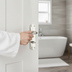 Premium Lever on Backplate Bathroom Door Handle Set with Polished Chrome Finish and Privacy Lock for Modern Elegance - Image 2