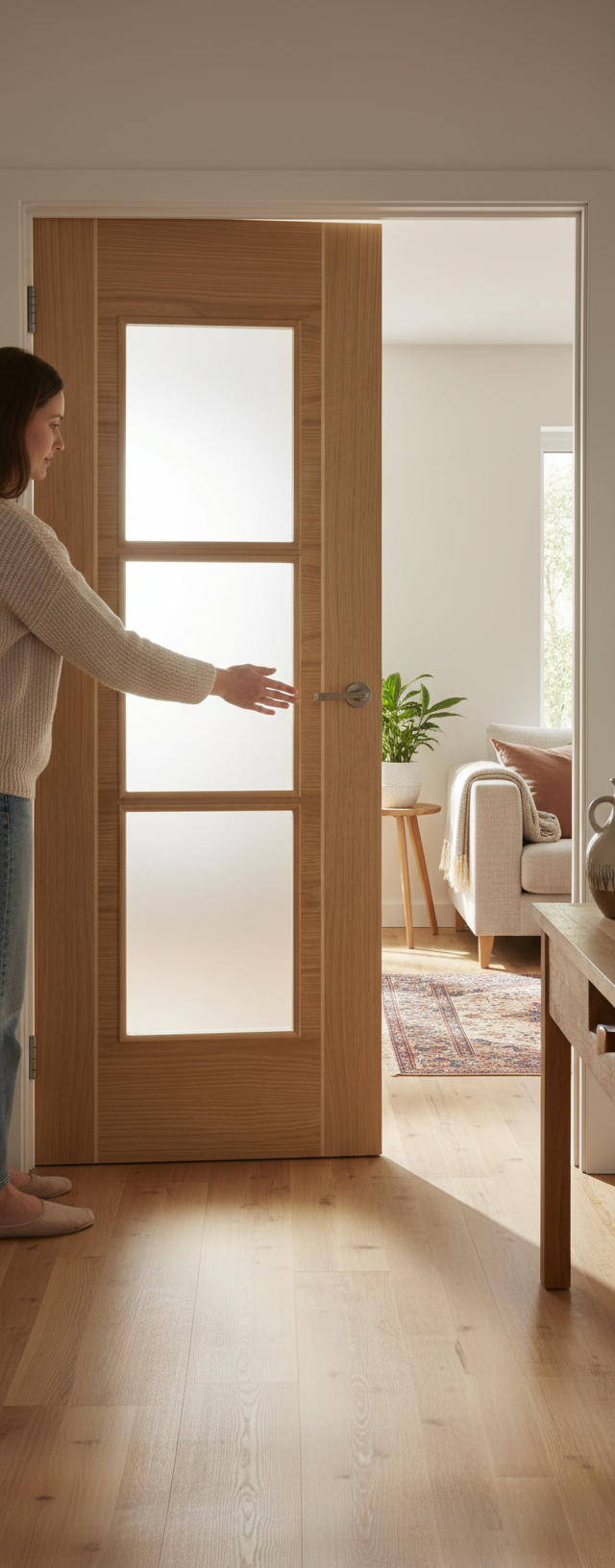 Premium Contemporary Oak Mirage 3 Light Internal Door with Ash Inlays and Clear Tempered Glass