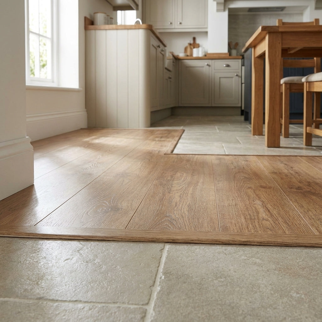 1m Medium Oak Laminate Connecting Door Profile - Brown Finish