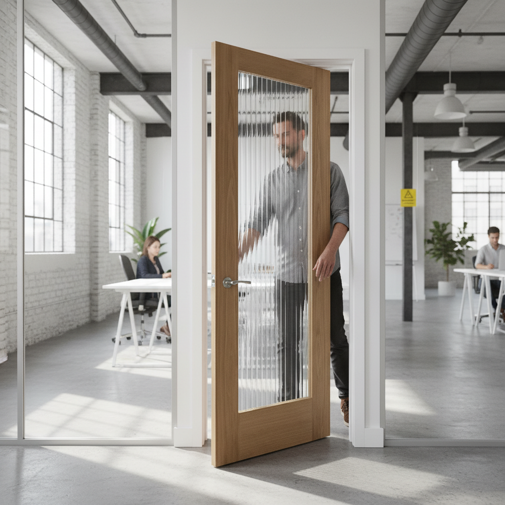 Premium Oak Internal Fully Finished Pattern 10 Reeded Glass Door with Toughened Safety Glass and Lifetime Guarantee