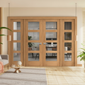 Premium Unfinished Oak Shaker 4L Clear Glass Sidelight Room Divider Set with Complete Frame Kit for Elegant Interior Design