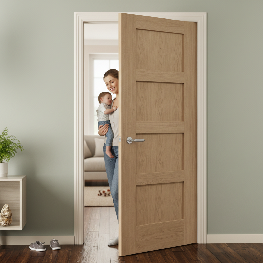 Premium Internal Unfinished Oak 4 Panel Shaker Door with Engineered Construction and A-Grade Veneer