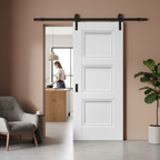 Premium Internal White Primed Elegance Sliding Door Set with Black Steel Track for Contemporary Spaces - Image 2