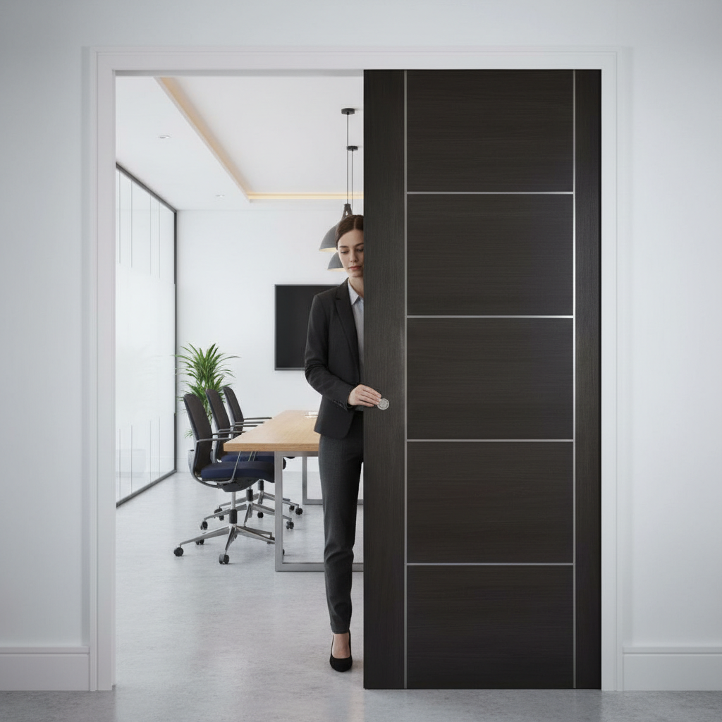 Premium Dark Grey Laminate Telescopic Pocket Door System with Five Panels, Maintenance-Free Track, and 15-Year Guarantee