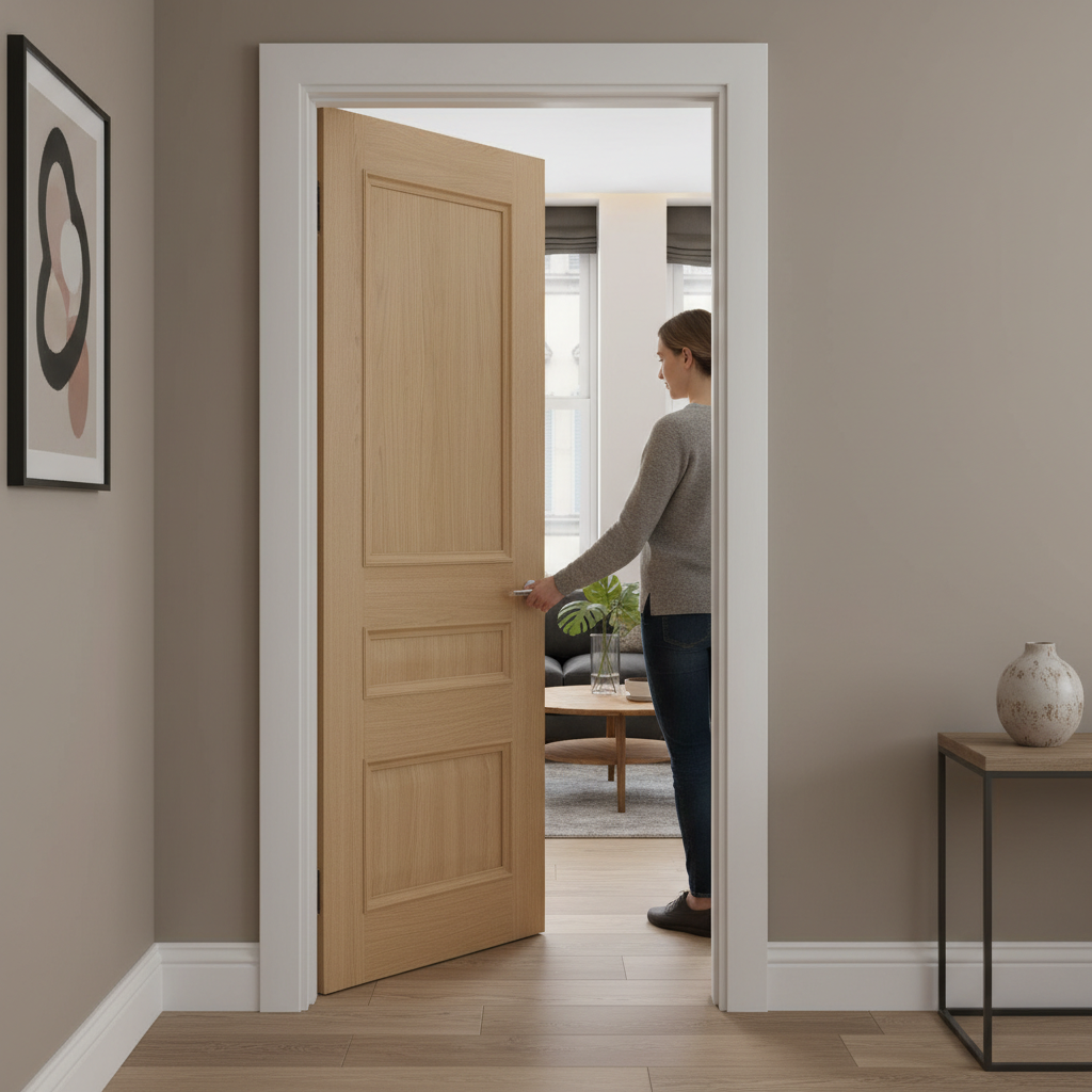 Premium 3 Panel Oak Interior Fire Door with Solid Core and Bespoke Sizing Options