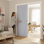 Premium Light Grey Double Pocket Door Set with Galvanised Steel Frame for Space-Saving Solutions