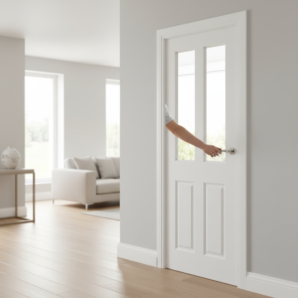 Premium White 2 Light Clear Glazed Internal Door with Moulded Panel Design - High-Quality Professional Grade for Industrial and Commercial Applicat...