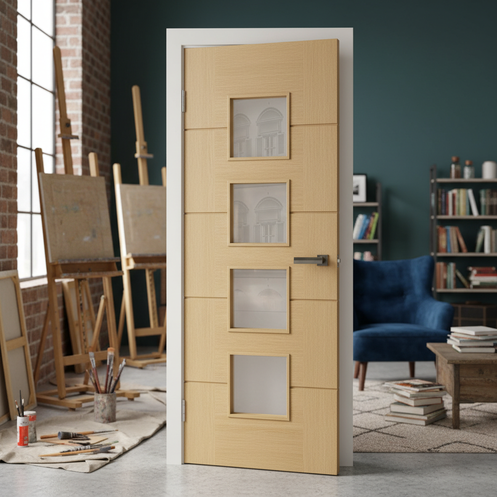 Premium Glazed Internal Door with Five Horizontal Panels and Clear Toughened Glass