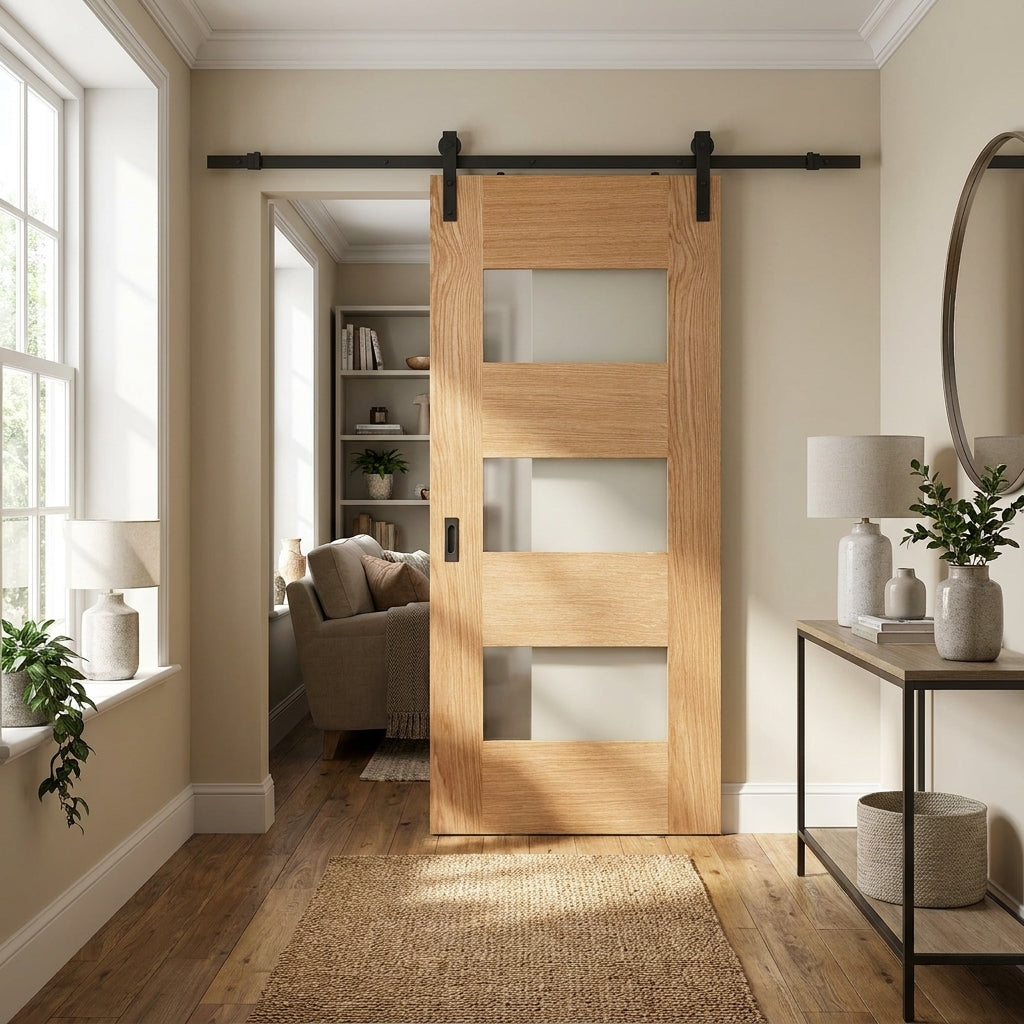 Oak Internal Door Fully Finished with Clear Glass Panels and Lifetime Guarantee